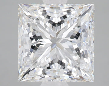 Princess cut lab-grown diamond loose stone with faceted surface and light reflections on neutral background.