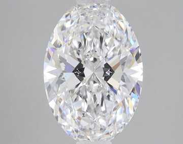 Oval-cut lab-grown diamond with faceted surfaces reflecting light, displayed against a neutral gray background.