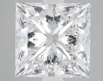 Princess cut lab grown diamond with faceted surface reflecting light, displayed against neutral background.