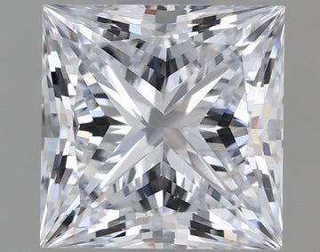 Princess-cut lab-grown diamond with faceted surface reflecting light, displayed against neutral background.