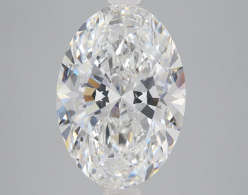 Oval-cut colorless diamond with brilliant faceting and light reflections visible throughout the stone.