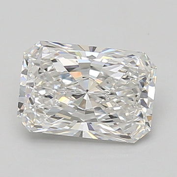 Radiant cut lab grown diamond with faceted surface and light refraction, displayed on neutral background.