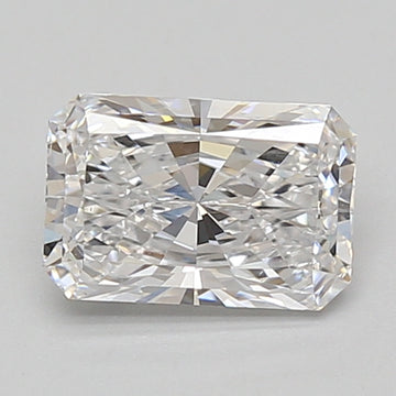 Radiant cut lab-grown diamond with faceted surfaces displaying light refraction, approximately 1.32 carats.