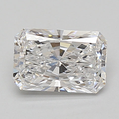 Radiant cut lab-grown diamond with faceted surfaces displaying light refraction, approximately 1.32 carats.