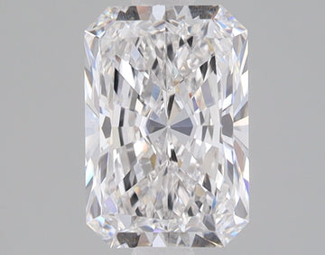 Radiant cut loose diamond with faceted surface and light refraction on neutral background.