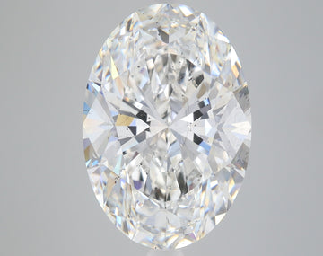 Clear oval-cut lab-grown diamond with brilliant faceting and light refraction on gray background.