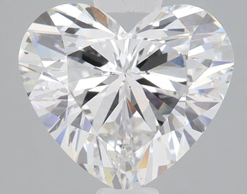 Heart-shaped lab-grown diamond with brilliant faceting and light refraction visible throughout the stone.