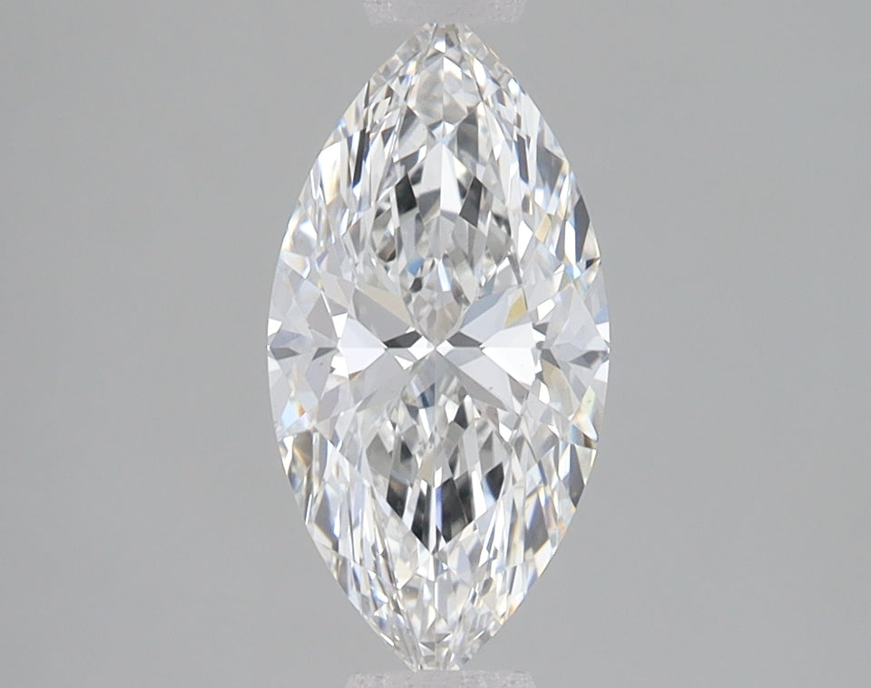 Marquise cut lab-grown diamond with faceted surface and clear sparkle against neutral background.