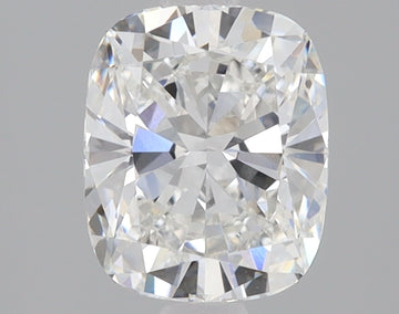 Cushion-cut lab-grown diamond with faceted surface displaying light refraction and internal reflections against gray backgrou