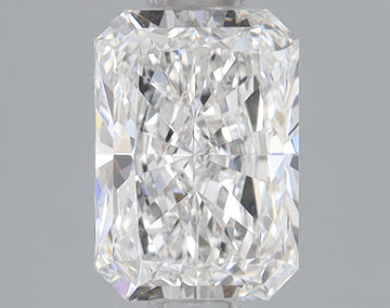 Radiant cut lab-grown diamond with faceted surfaces reflecting light, displayed against neutral background.