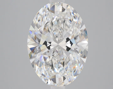 Oval-cut lab-grown diamond with faceted surface and light refraction, displayed against gray background.