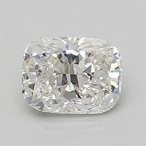 Cushion-cut lab-grown diamond loose stone with faceted surface and light reflections on neutral background.