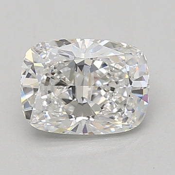Cushion-cut lab-grown diamond with brilliant faceting and light reflections on neutral background.