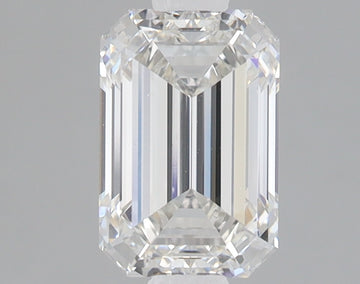 Emerald-cut lab-grown diamond with faceted sides and clear coloration on neutral background.