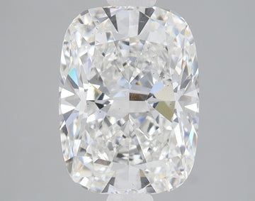 Cushion-cut lab-grown diamond with faceted surfaces reflecting light, displayed against a neutral gray background.