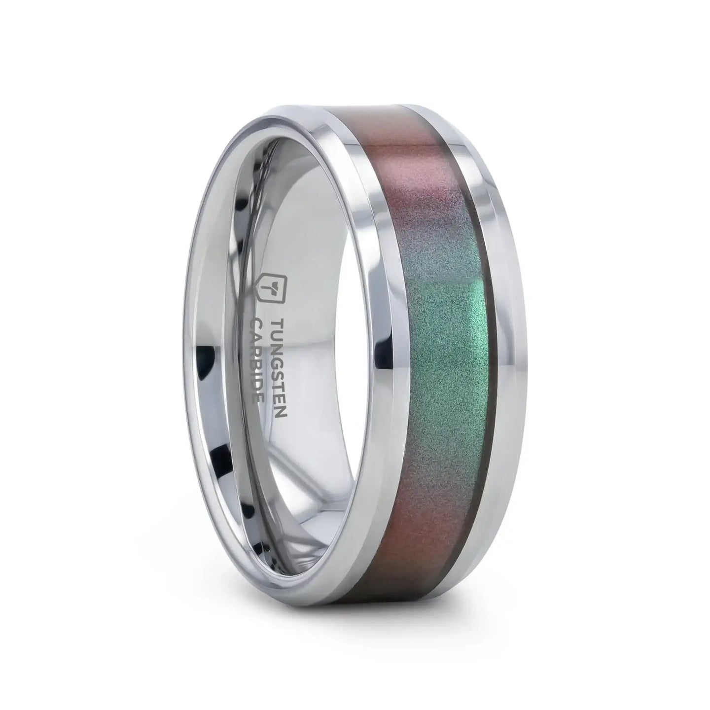 STINGRAY Tungsten Carbide Ring with Blue/Purple Color Changing Inlay - 4mm - 10mm - Larson Jewelers