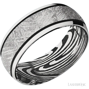 Cobalt Chrome Band with Polish Finish and Meteorite Inlay and Sunset - 8MM - Larson Jewelers