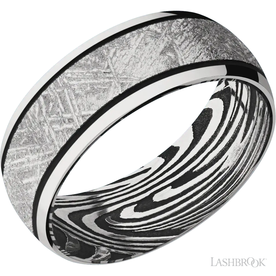 Cobalt Chrome Band with Polish Finish and Meteorite Inlay and Sunset - 8MM - Larson Jewelers