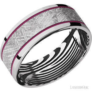 Cobalt Chrome with Polish Finish and Meteorite Inlay and Sunset - 8MM - Larson Jewelers