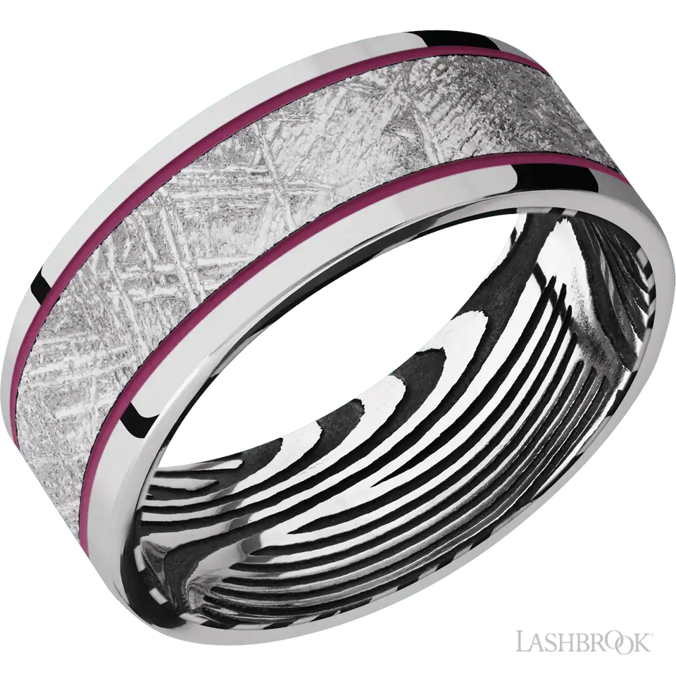 Cobalt Chrome with Polish Finish and Meteorite Inlay and Sunset - 8MM - Larson Jewelers