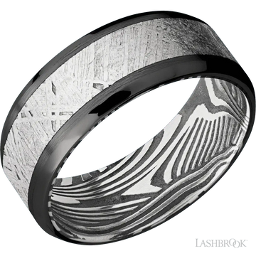 Zirconium with Satin, Polish Finish and Meteorite Inlay and Sunset - 8MM - Larson Jewelers