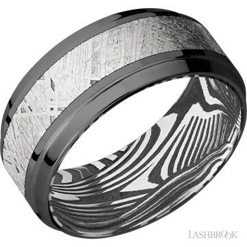 Zirconium with Polish , Polish Finish and Meteorite Inlay and Sunset - 9MM - Larson Jewelers