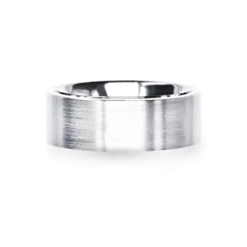 ARISTOCRAT Silver Brushed Finish Flat Style Wedding Band - 4mm & 8mm - Larson Jewelers