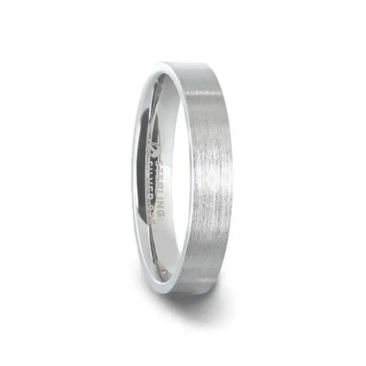 ARISTOCRAT Silver Brushed Finish Flat Style Wedding Band - 4mm & 8mm - Larson Jewelers