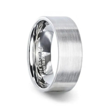 ARISTOCRAT Silver Brushed Finish Flat Style Wedding Band - 4mm & 8mm - Larson Jewelers