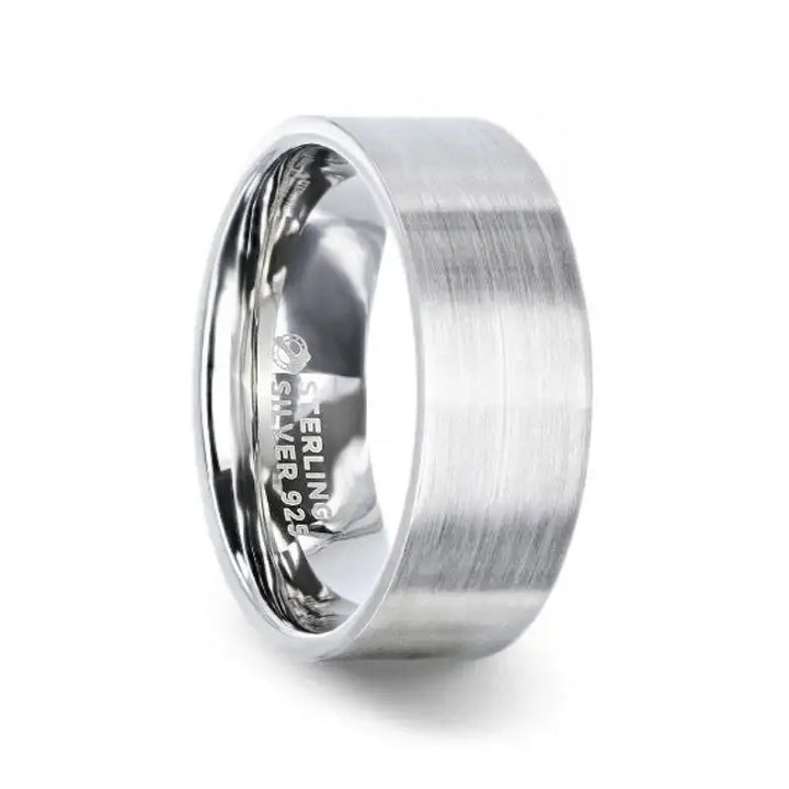 ARISTOCRAT Silver Brushed Finish Flat Style Wedding Band - 4mm & 8mm - Larson Jewelers