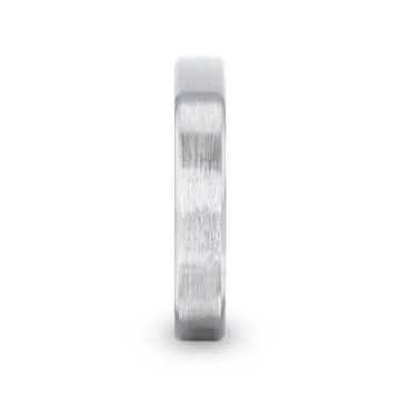 CASSIE Silver Brushed Center Flat Style Women's Wedding Band With Beveled Edges - 4mm - Larson Jewelers