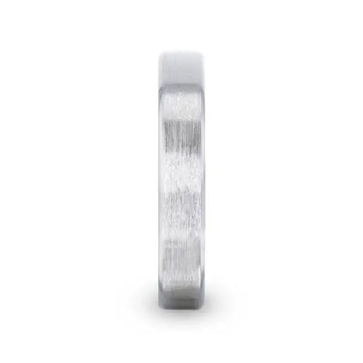 CASSIE Silver Brushed Center Flat Style Women's Wedding Band With Beveled Edges - 4mm - Larson Jewelers