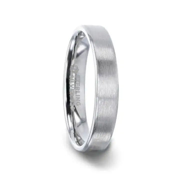 CASPER Silver Brushed Center Flat Style Wedding Band With Beveled Edges - 4mm & 8mm - Larson Jewelers