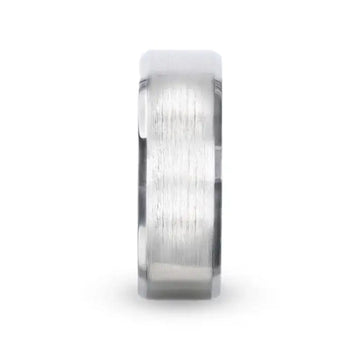 CASPER Silver Brushed Center Flat Style Wedding Band With Beveled Edges - 4mm & 8mm - Larson Jewelers