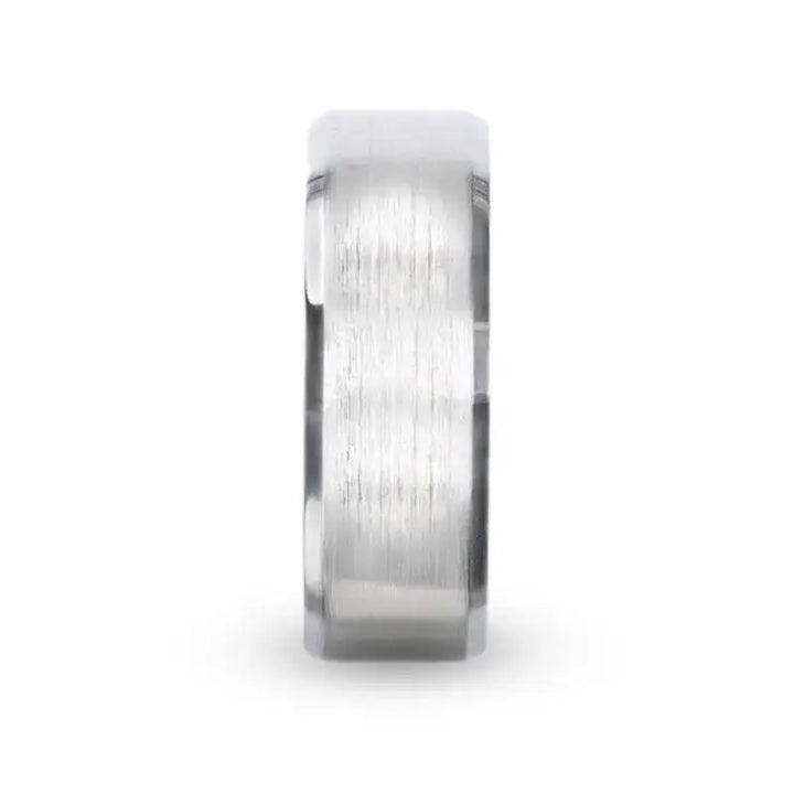 CASPER Silver Brushed Center Flat Style Wedding Band With Beveled Edges - 4mm & 8mm - Larson Jewelers