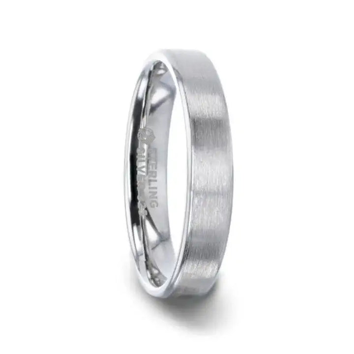 CASPER Silver Brushed Center Flat Style Wedding Band With Beveled Edges - 4mm & 8mm - Larson Jewelers