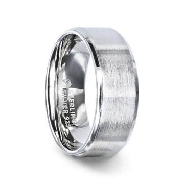 CASSIE Silver Brushed Center Flat Style Women's Wedding Band With Beveled Edges - 4mm - Larson Jewelers