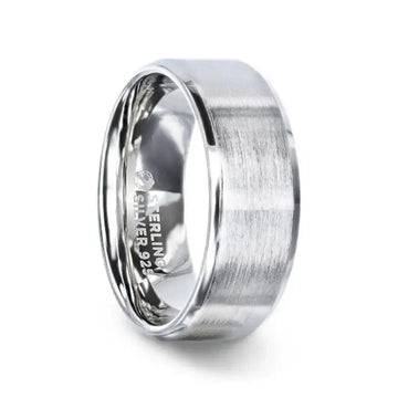 CASPER Silver Brushed Center Flat Style Wedding Band With Beveled Edges - 4mm & 8mm - Larson Jewelers