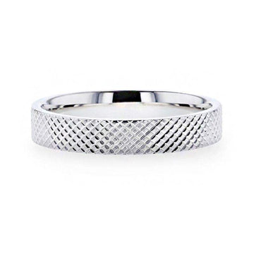 NOBILIA Silver Cross-Hatched Finish Flat Style Wedding Band - 4mm - Larson Jewelers