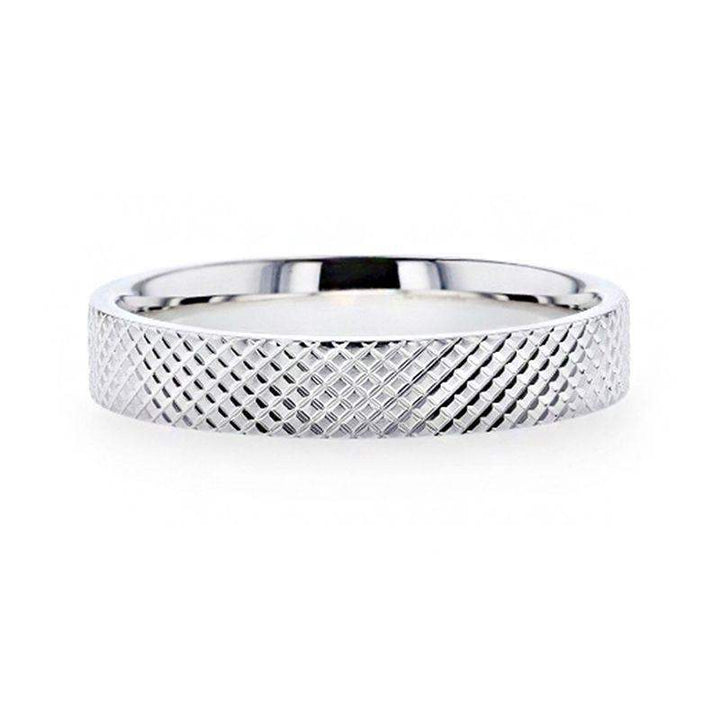 NOBILIA Silver Cross-Hatched Finish Flat Style Wedding Band - 4mm - Larson Jewelers