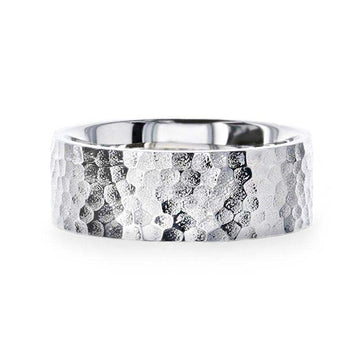 SILVERADO Silver Hammered Finish Flat Style Wedding Band - 4mm & 8mm - Larson Jewelers