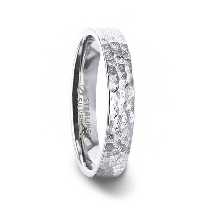 SILVERADO Silver Hammered Finish Flat Style Wedding Band - 4mm & 8mm - Larson Jewelers