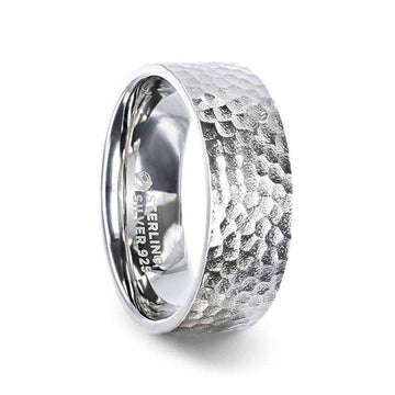 SILVERADO Silver Hammered Finish Flat Style Wedding Band - 4mm & 8mm - Larson Jewelers