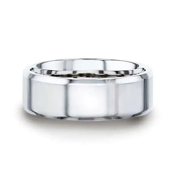LUCID Silver Polished Finish Flat Center Wedding Band With Beveled Edges - 4mm & 8mm - Larson Jewelers