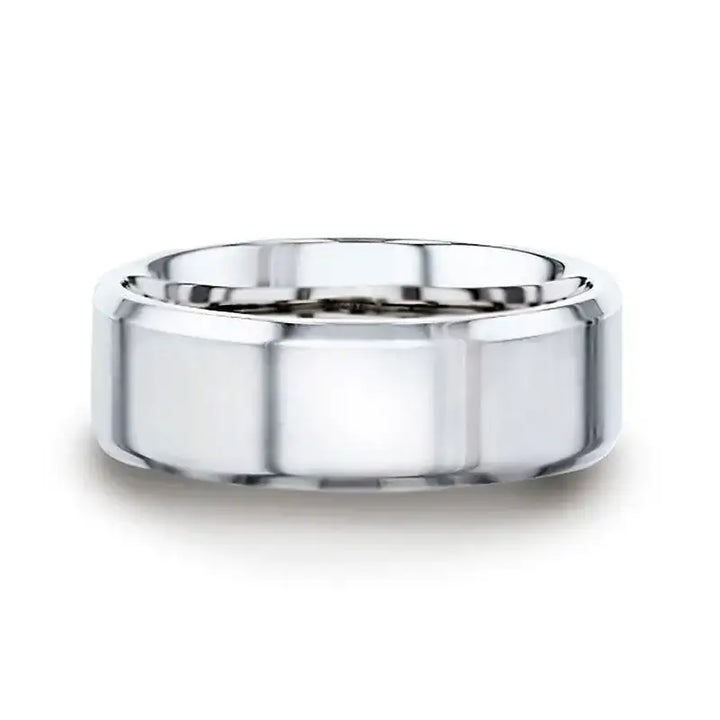 LUCID Silver Polished Finish Flat Center Wedding Band With Beveled Edges - 4mm & 8mm - Larson Jewelers