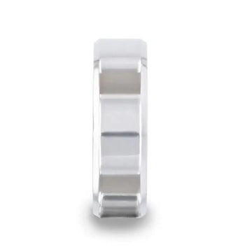 LUCID Silver Polished Finish Flat Center Wedding Band With Beveled Edges - 4mm & 8mm - Larson Jewelers