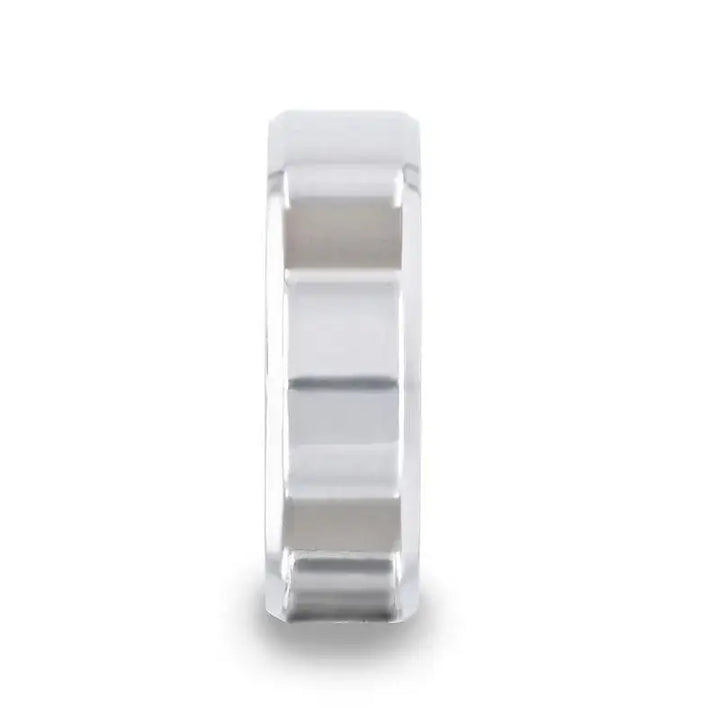 LUCID Silver Polished Finish Flat Center Wedding Band With Beveled Edges - 4mm & 8mm - Larson Jewelers