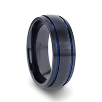 SHERIFF Domed Black Titanium Brushed Finish Men’s Wedding Ring with Blue Grooves – 8mm - Larson Jewelers
