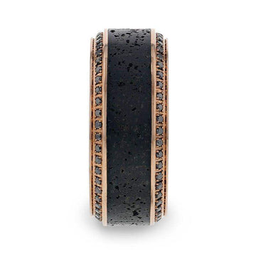 HYPERIA Lava Inlaid 10K Rose Gold Men's Wedding Band With Black Diamonds Around Polished Edges - 10mm - Larson Jewelers