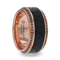 HYPERIA Lava Inlaid 10K Rose Gold Men's Wedding Band With Black Diamonds Around Polished Edges - 10mm - Larson Jewelers